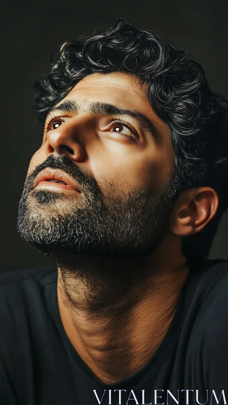 Contemplative man gazes upward in warm dramatic light