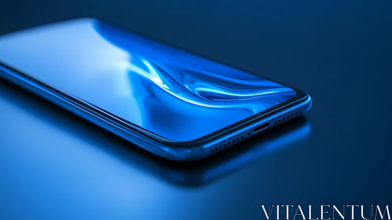 Liquid blue smartphone dreaming in chrome edged silence.