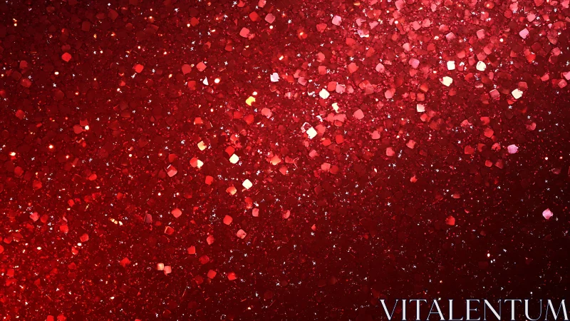 Red glitter particles form dense reflective textured surface