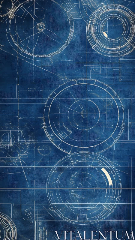 Futuristic circular schematics form layered mechanical blueprint
