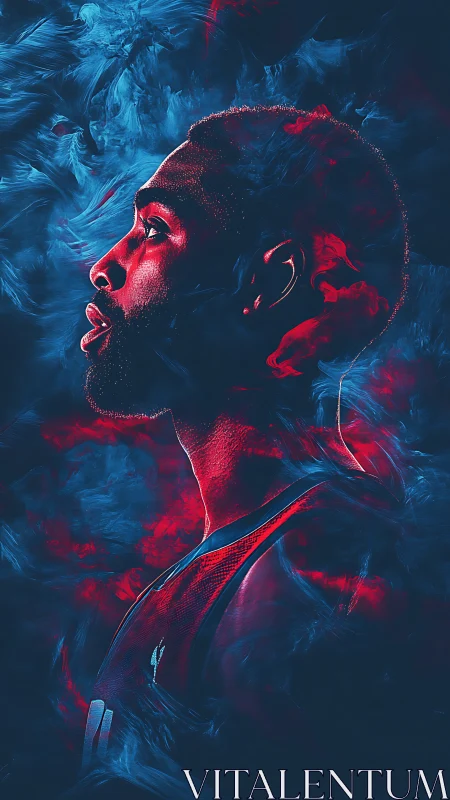 High contrast neon profile portrait with dual red blue rim lighting