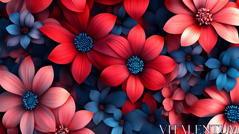 Vibrant Floral Garden: Bold Blooms in Red and Blue