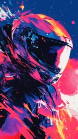 Chromatic astronaut portrait uses neon gradients and fluid motion blur