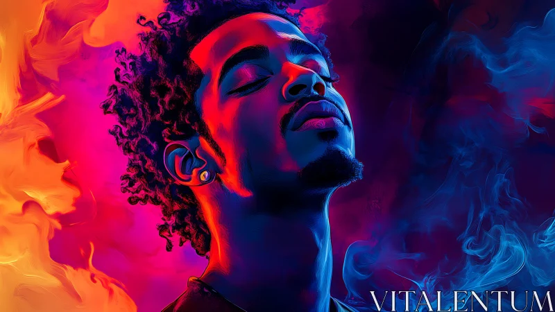 Digital painting portrait with dual-toned fire and smoke aura.