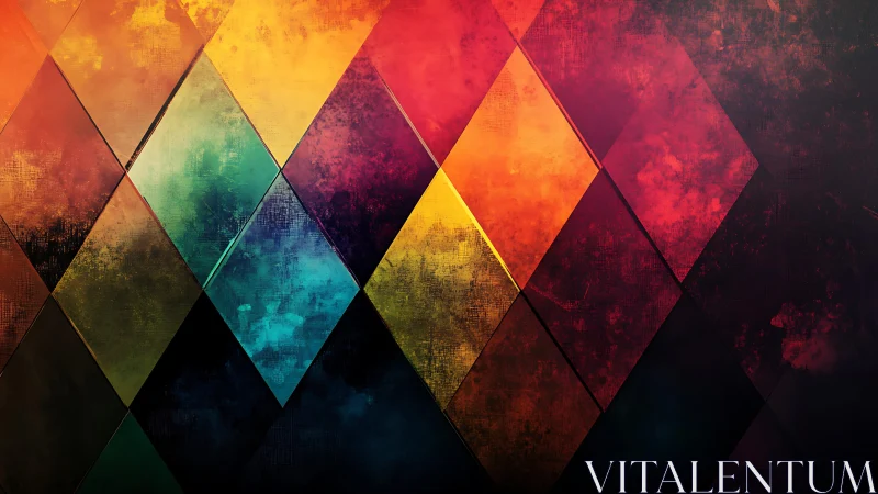 Vibrant Diamond Pattern Abstract Art with Grunge Texture.