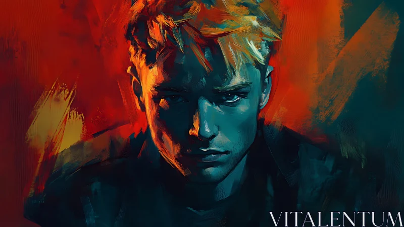 Brooding male portrait glows against vivid orange teal field