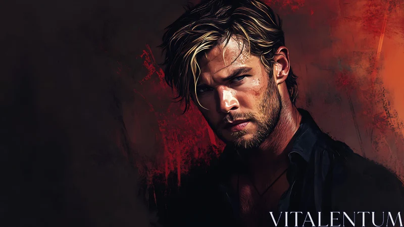 Brooding male portrait glows against intense red shadows