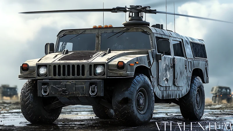 Rugged armored vehicle poised for adventure across muddy ground.