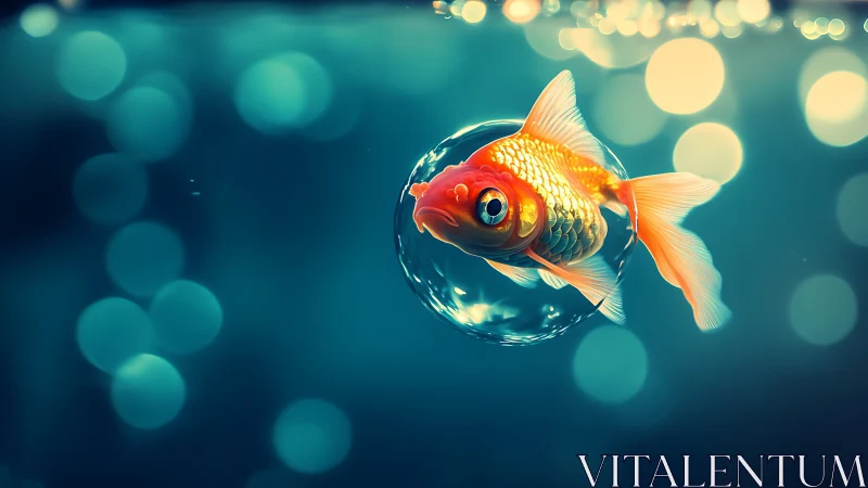 Glowing goldfish drifting through a dreamy bubble world.