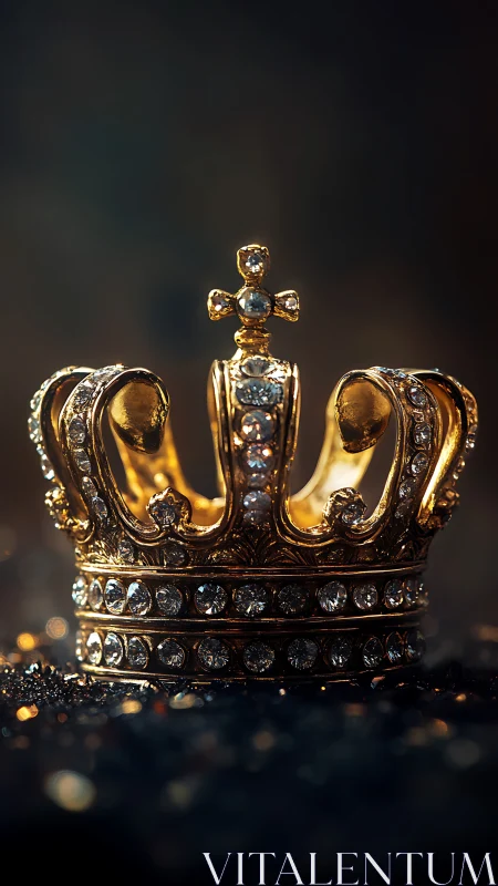 Regal jeweled crown under dramatic cinematic lighting.