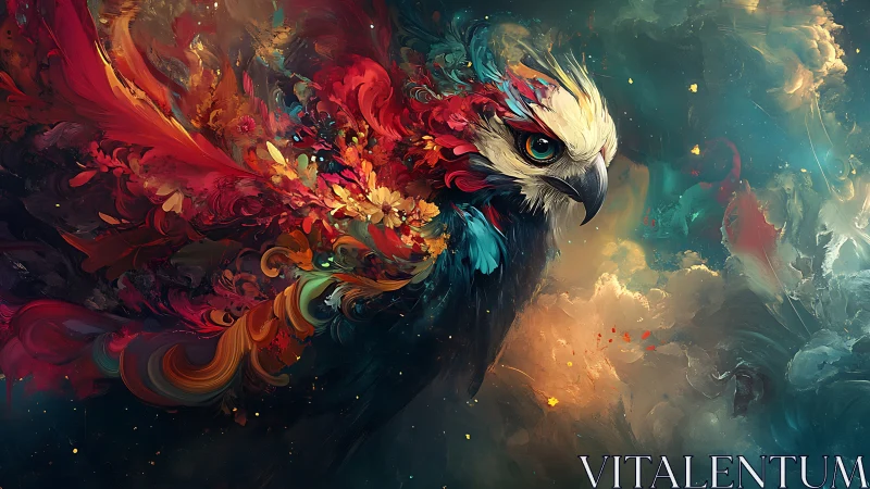 Majestic Fantasy Bird in Vivid Abstract Colors, Digital Art Style.
