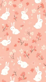 Gentle white bunnies rest softly among peachy spring blooms