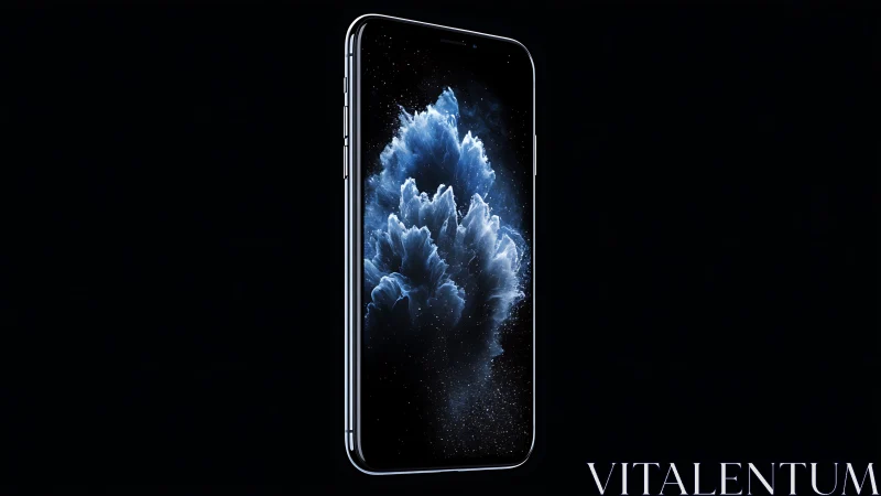 Photorealistic smartphone render with luminous nebula display.