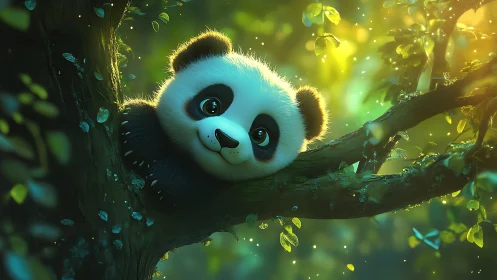 Tree-hugging panda cub turns forest branch into cozy cradle