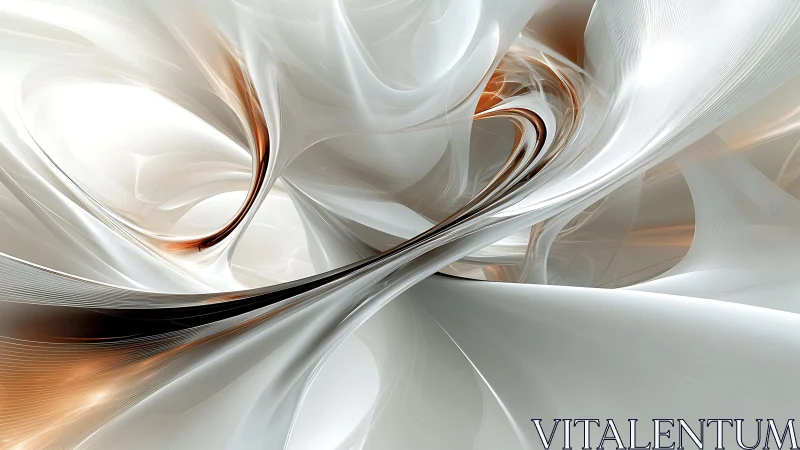 Elegant Abstract Swirl in Metallic White and Bronze Digital Art.