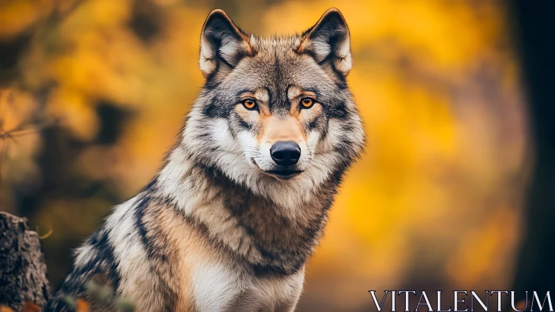 Autumn ember wolf watching the forest breathe in gold.