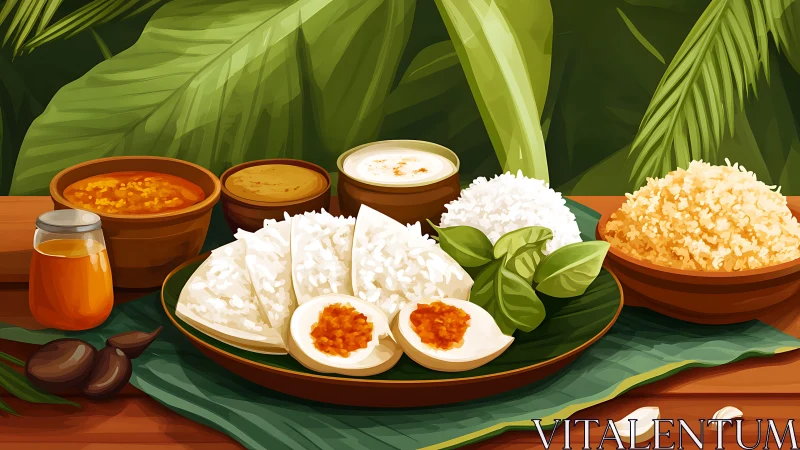 South Indian breakfast platter with idli, chutneys and sides