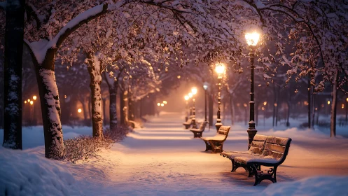 Nocturnal winter promenade under lamplight diffusion symmetry.