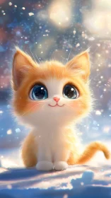 Orange and White Feline with Oversized Eyes in Particle Light.