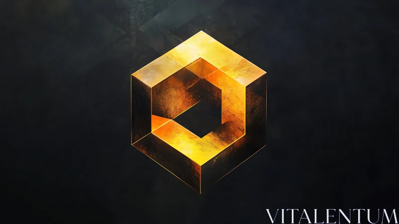 Golden extruded hexagonal loop with luminous metallic shading.