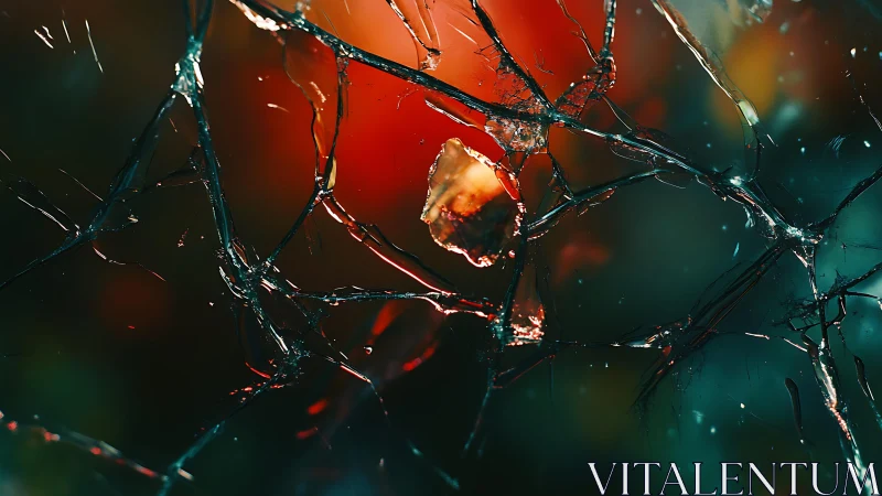 Abstract close-up of cracked glass with dramatic lighting effects.