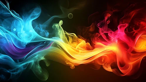 Vibrant multicolor light waves flow across dark space