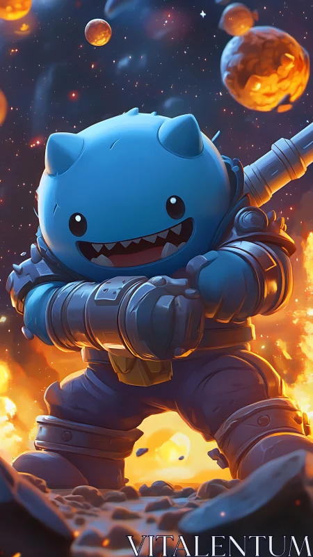 Chunky space critter ready for a playful cosmic blast.