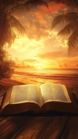 Sunlit scripture unfolds where shoreline meets eternity.