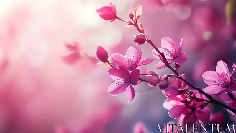 Pink Cherry Blossoms in Soft Focus Botanical Study.