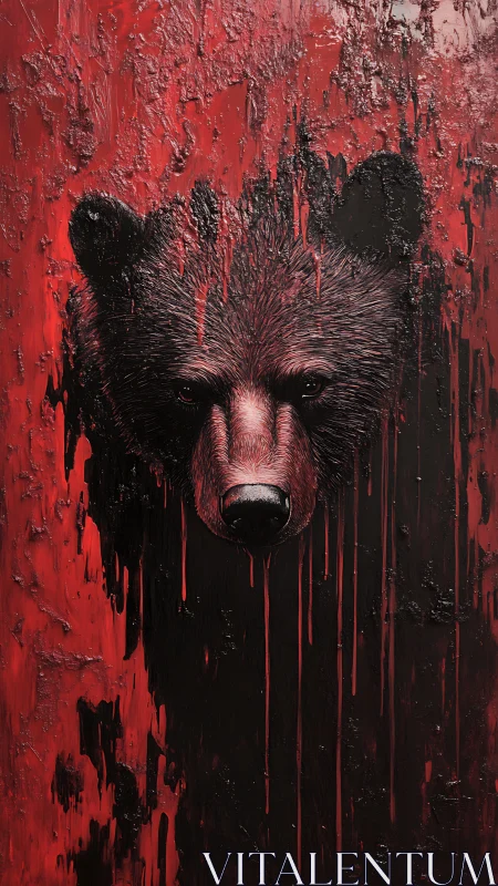 Crimson-dripped bear visage emerging from a dark abyssal void.