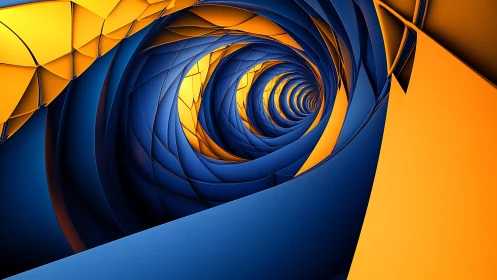 Parametric spiral tunnel of interlocking blue and orange panels