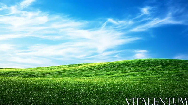 Gently sloping grass-covered hill extends beneath cirrus sky
