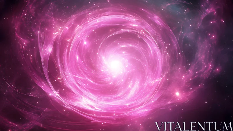 Vivid pink cosmic vortex swirling in deep outer space.