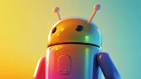 Color-saturated android robot under soft gradient light.