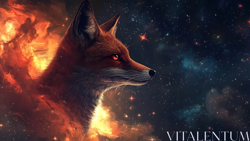 Stellar ember fox drifting through a wildfire galaxy dream.