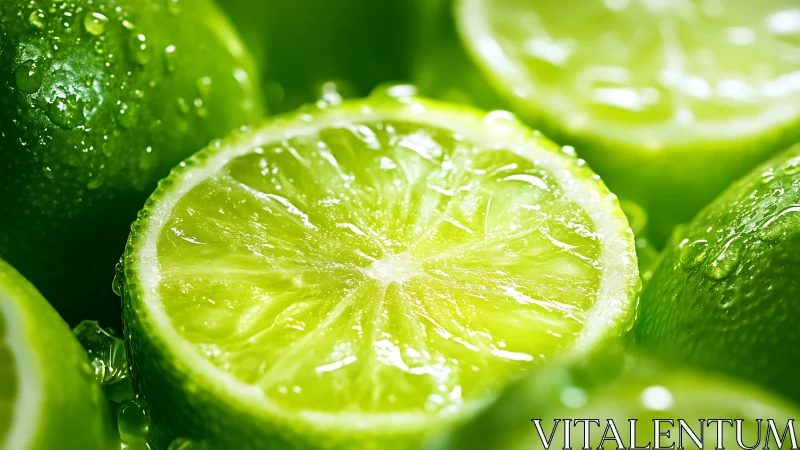 Macro close-up of sliced limes with vivid citrus translucency.