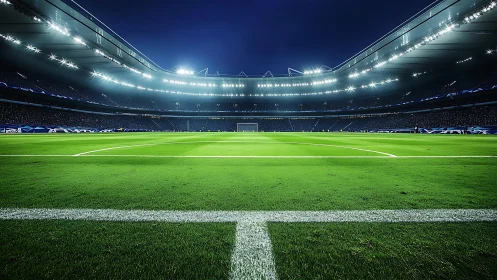 Bright stadium lights welcome a lush green soccer field