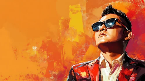 Bold portrait of a confident man glowing in vivid orange light