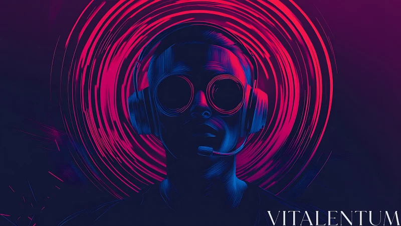 Neon sound pilot listens into swirling midnight frequencies