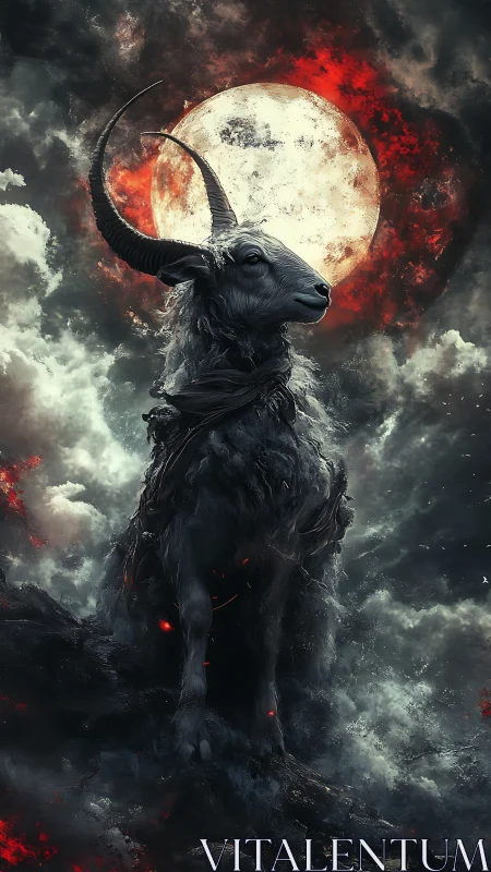 Moonlit Ashen Ram Guards the Ember-Rimmed Skyline.