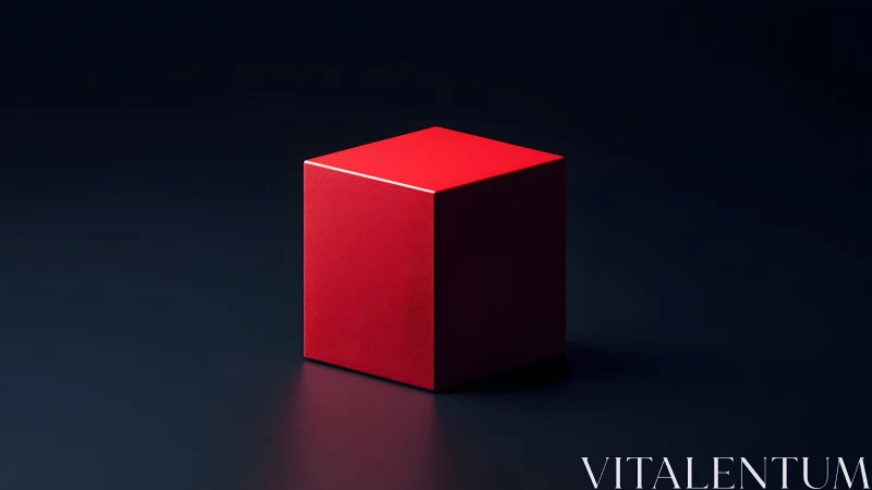 Crimson cube quietly negotiates light on midnight floor