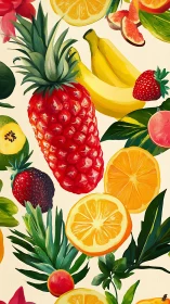Digital illustration presents assorted tropical fruit arrangement