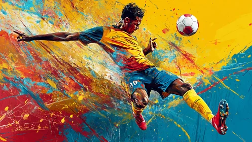 Dynamic soccer volley captured in vivid abstract digital motion