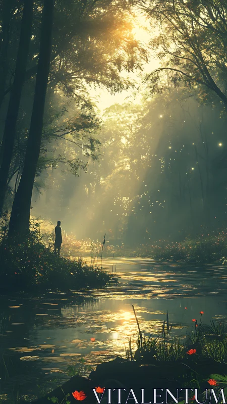 Sunlit forest stream inviting quiet moments of wonder.