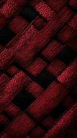 Red woven textile closeup with bold diagonal pattern.