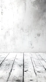 Distressed white studio interior showcases textured floor and wall