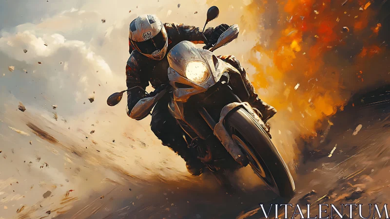 Motorcycle racer cuts through explosive firestorm dust