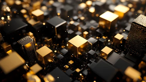 Golden cubes glow gently across a sleek futuristic landscape