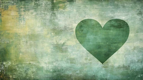 Green Heart on Distressed Textured Background.