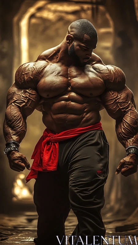 Quiet storm of strength in a golden, cavernous passage.